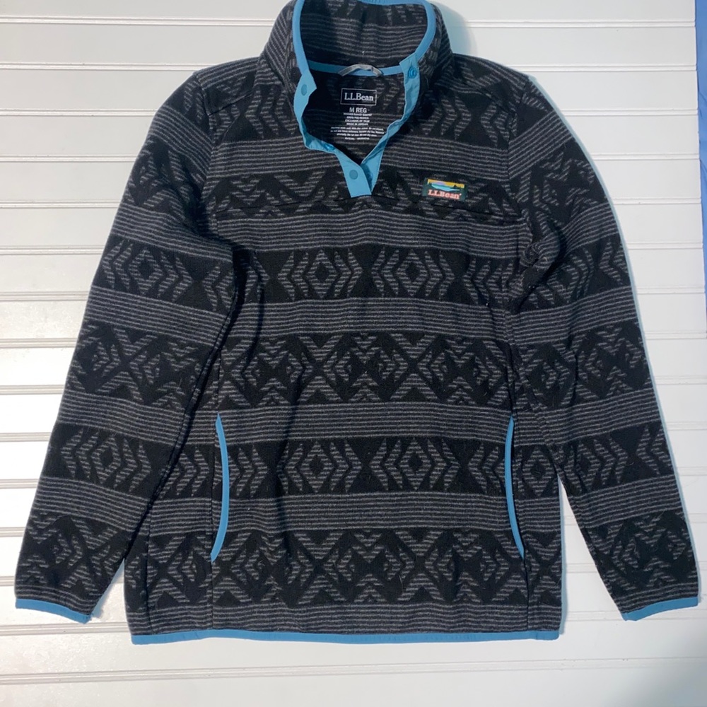 LL Bean Fleece 1/4 Snap Sweater Pullover Size Med